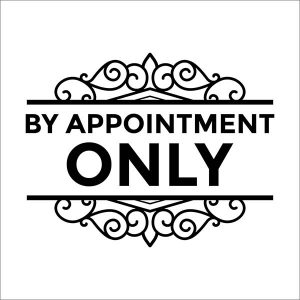 Decorative text saying "by appointment only"